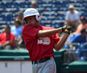 Atlantic City outfielder Jon Bruccoleri takes a practice swing before one of his two at-bats on Monday at Citizens Bank Park in Philadelphia. Bruccoleri went 4-for-6 during the three games the Tri-Cape all-stars played in this year's Carpenter Cup Classic. (Glory Days photos/Dave O'Sullivan)